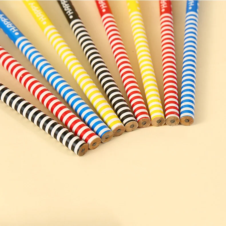 School Supplies Kawaii Erasers Pencils,Novelty Cartoon Stripes Pattern HB Pencil With Eraser for Student Sketch Drawing