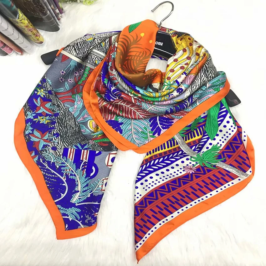 Manufacture Wholesale Custom Design Silk Scarves Ladies Silk Chiffon Hijabs Luxury Designer Brand Logo Printed Silk Scarf