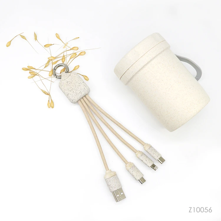 Кокосовая мочалка соломы Эко-дружественных 3 в 1 Многофункциональный USB кабель для зарядного устройства TYPE-C быстрое зарядное устройство брелок дома и на открытом воздухе