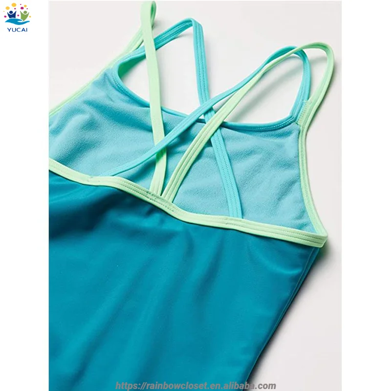 2023  Hot Selling Girls One Piece Contrast Color  Cross Back Multi Straps Nylon Kids Swimwear