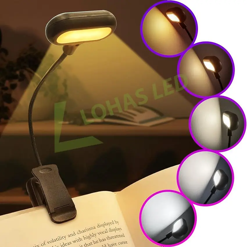 LOHAS 2024 Flexible Led Clip On Book Reading Lamp Usb Rechargeable Kids Children Reading Light For Books Laptop