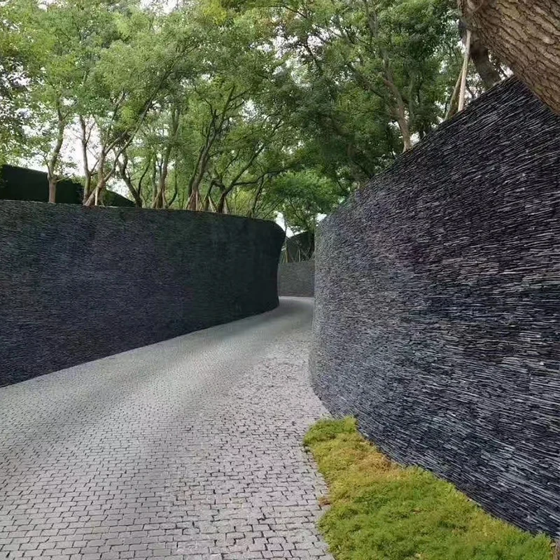 decorative building natural stone carbon black slate exterior outdoor garden wall panel tiles