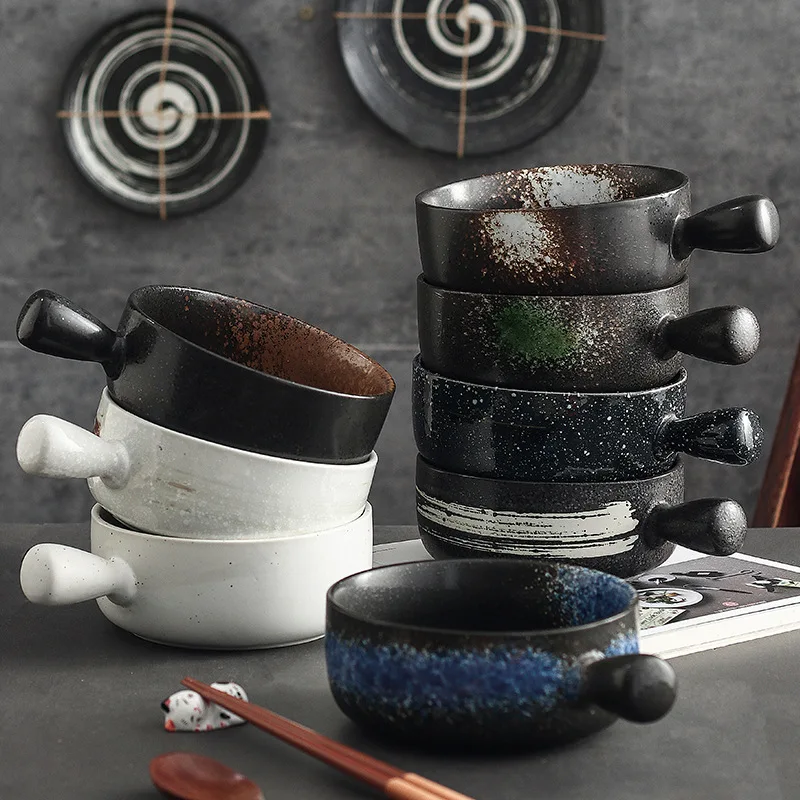 Фарфоровые суповые тарелки с ручкой 25 унций ретро керамические сервировочные горшки для французского лука суп тыквенный овсяные хлопья тушеное мясо кухни