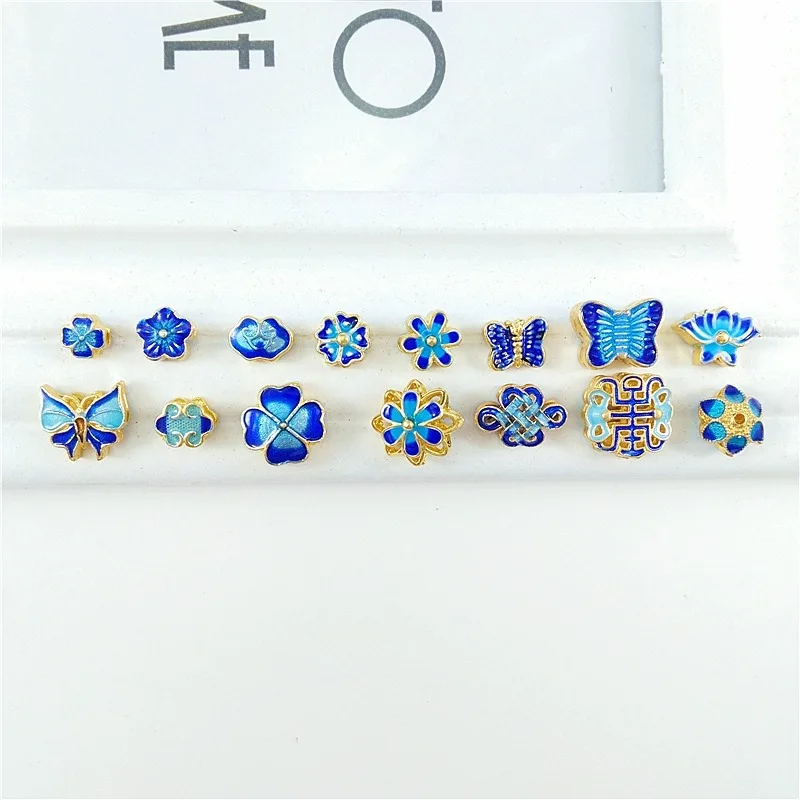 Cloisonne earrings Pendant Bracelet Necklace blue cloisonne lotus spacer beads Accessory Bead Handmade woven pendant
