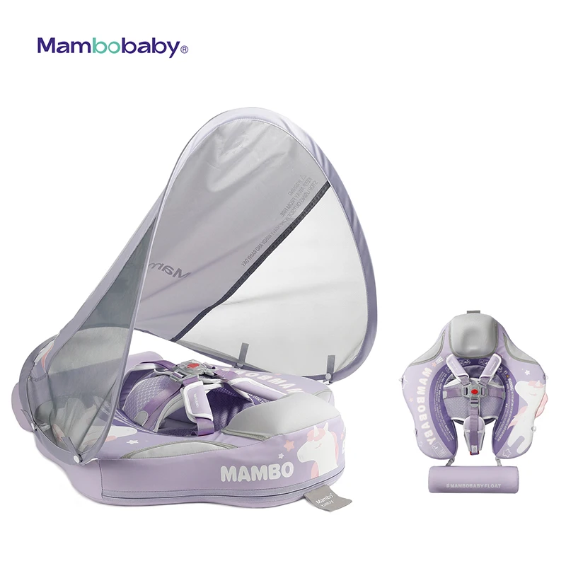 2023 Unicorn Hot Sale Mambobaby Non- Inflatable Baby Float Water Toys  Pool Swimming Ring for Toddler with Sun Canopy for Kids