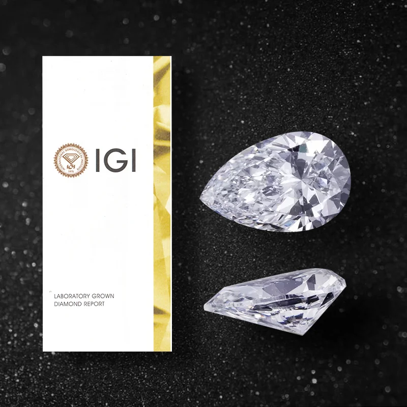 DEF 1CT 1 5 CT 2CT 3CT VS VVS сертификат грушевого алмаза лабораторные выращенные алмазы IGI груша огранка HPHT CVD