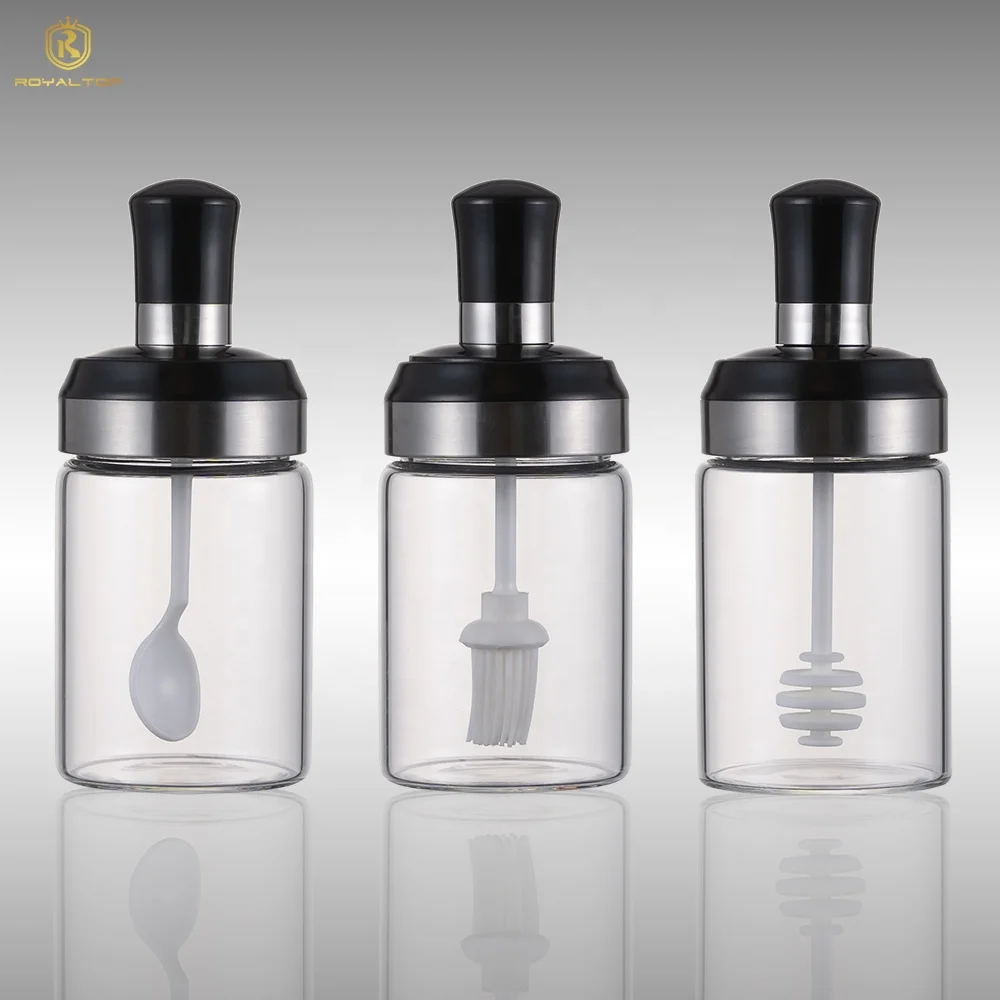Hot Sale 3 high borosilicate glass spice jars olive oil and vinegar dispenser food oil glass bottle jar set