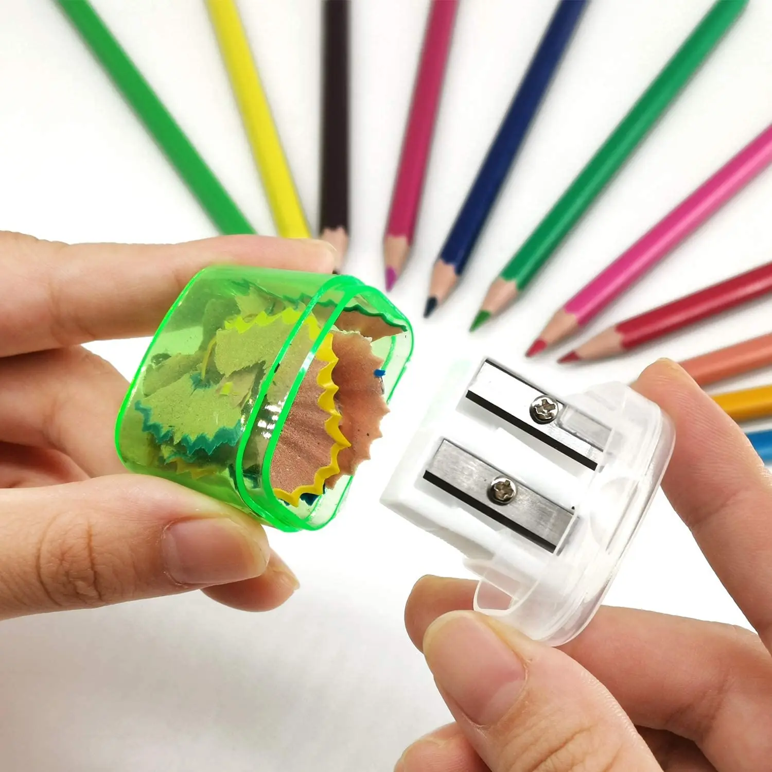 KUKI Cosmetic Big Small 2 Holes Pencil Sharpener Plastic Pencil Sharpener With Cover Custom Sharpener Pencil