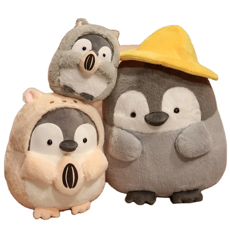 Custom Soft Fluffy Cartoon Penguin Stuffed Throw Pillow Super Cute Penguin Plush Toys with Hat/Marmot Clothes