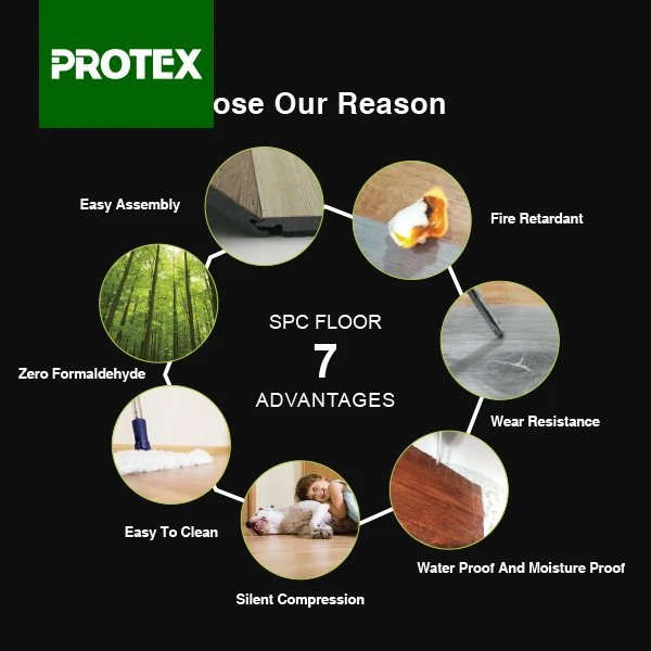 Protex China Factory vinyl plank click 4.0mm spc rigid core lock vinyl  flooring 5mm with eva