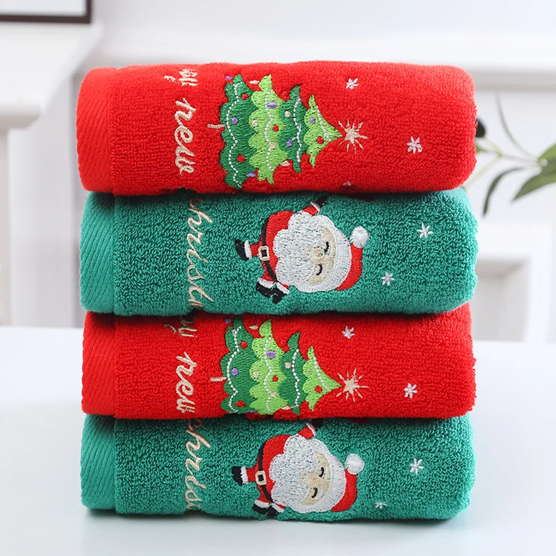 Support Customize Christmas Gift Towel High Quality 100% Cotton Soft Embroidery Santa Towel with Gift Box