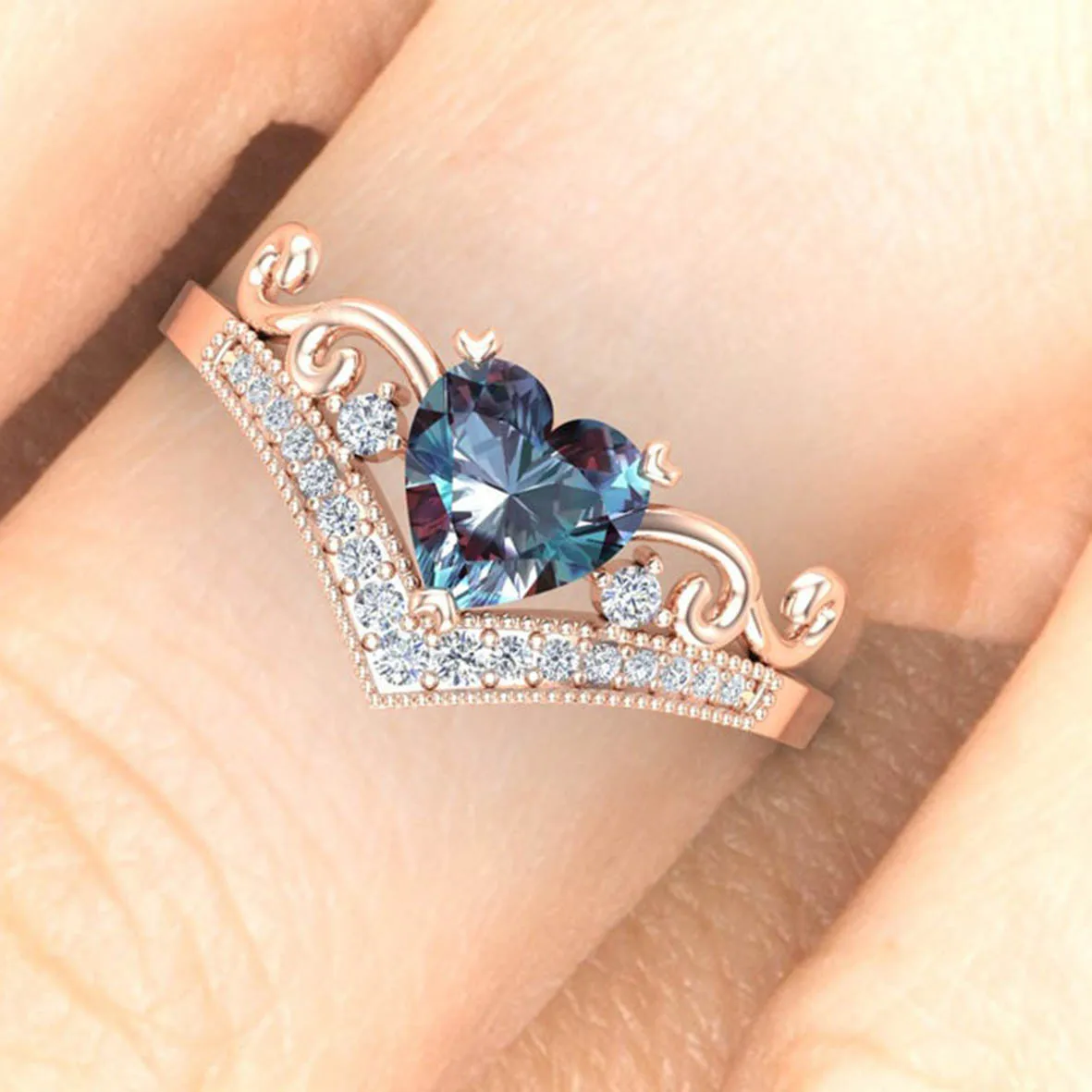 New Style 925 Sterling Silver V Shape CZ Jewelry Heart Alexandrite Ring Jewelry