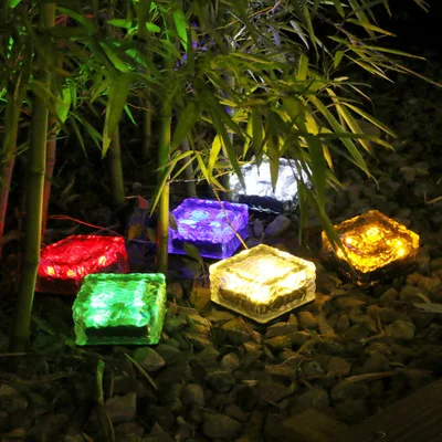 
4 LED Solar Garden Lights Outdoor Decorative Glass Brick Ice Cube LED Light Lamp for Pathway Driveway Landscape Backyard Patio 