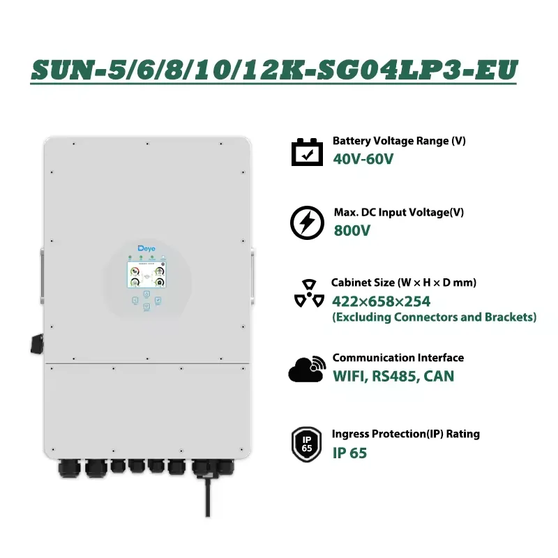 Гибридный солнечный инвертор EU Deye 5 кВт 10 3 SUN-6K-SG03LP1-EU 1-фазный mppt Wi-Fi deye 6 включенный гибридный