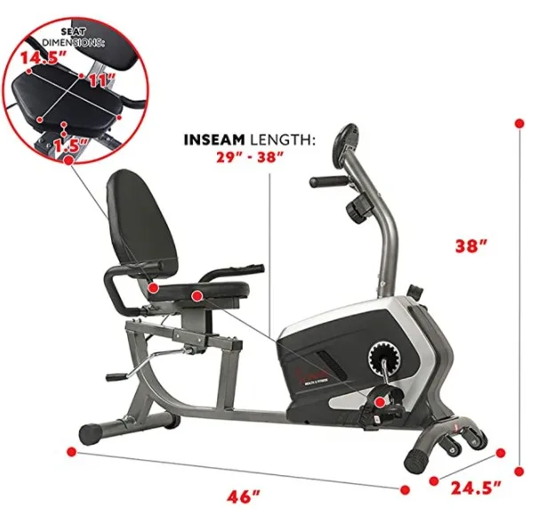 Fitness Magnetic Recumbent Exercise Bike Pulse Rate Monitoring Home Spinning Gym Equipment Indoor