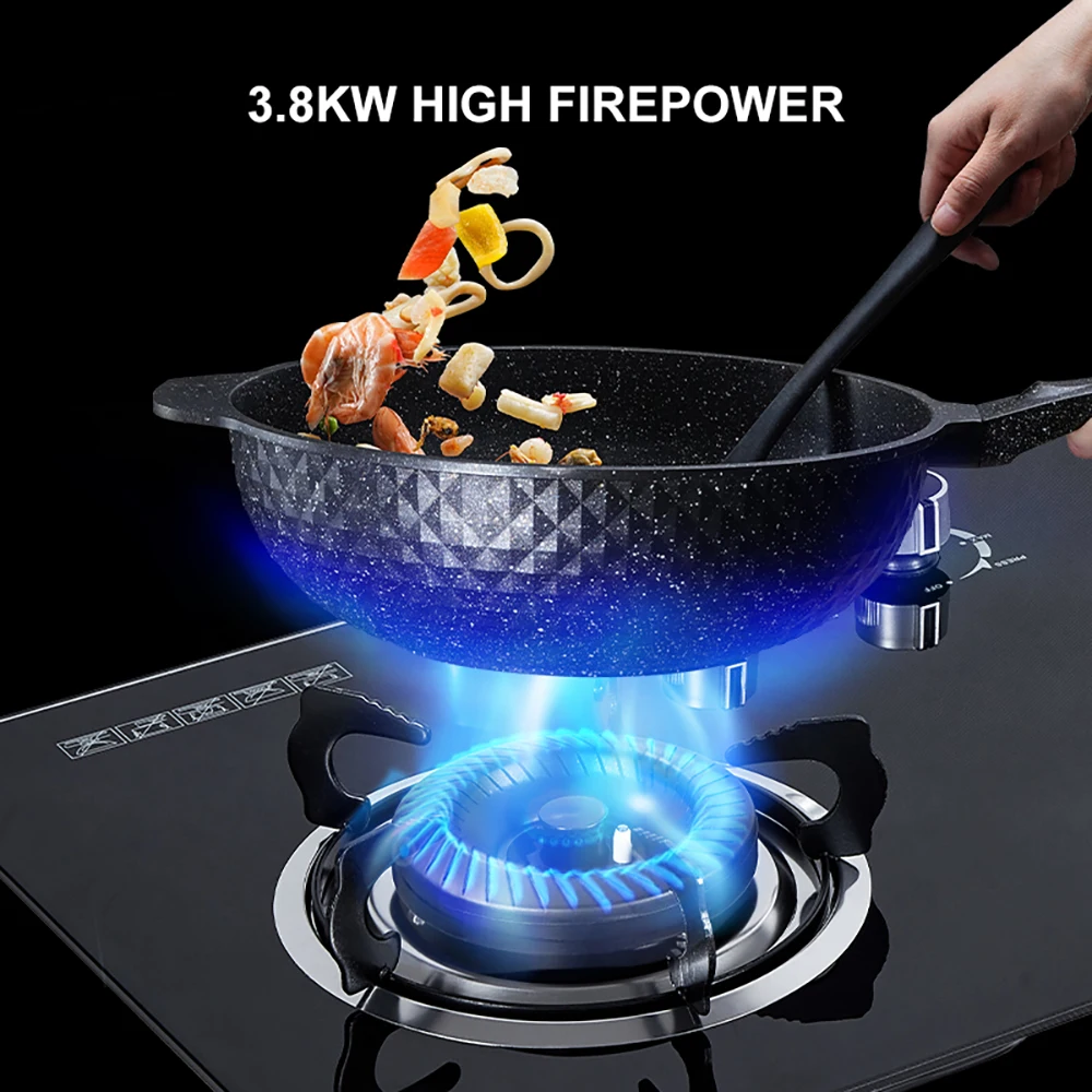 Kitchen Cookware Tempered Glass Gas Stove 2 Burner Built-In Household 3.8 KW Cooktop