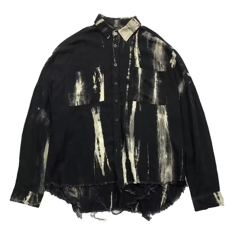 Man Black Tie Dyed Hip Hop Streetwear Fashionable Oversized Jean Shirt Jacket Men
