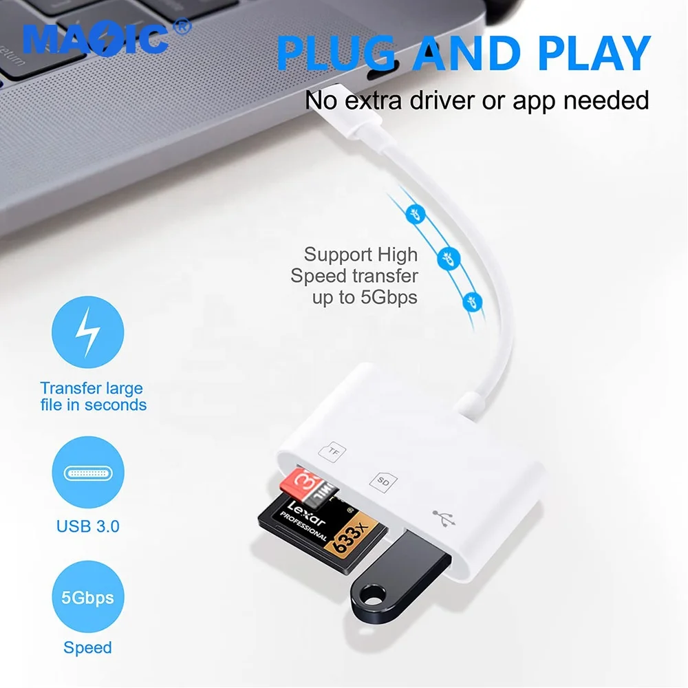 Cables Commonly Used Accessories 3 in 1 USB C to USB 3.0 TF SD OTG Card Reader Converter Card Reader Adapter for Type C Devices