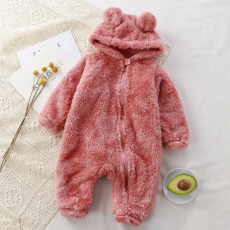 Wholesale Long Sleeve Zipper Hoodie Baby Boy Girl Winter Romper Clothes New soft Baby clothing Baby Boys Girls Jumpsuit