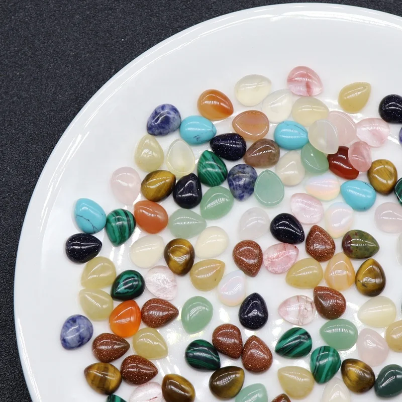 Natural Gemstone 8X10mm drop half cut Cabochon loose bead quartz agate no hole Cabochon beads for Ornament material