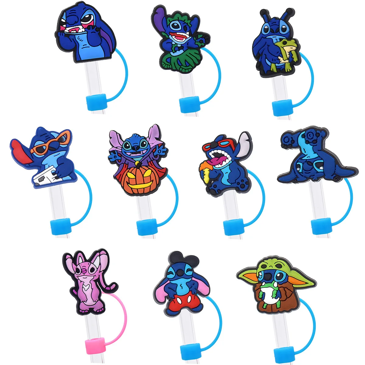 2024 New Hot Cartoon Stitch Straw Cover Anime Lilo Straw Cover Cap Cute Stitch Straw Toppers for Decoration
