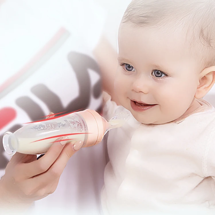 Silicone Baby Feeding Food Squeeze Dispensing Bottle Spoon