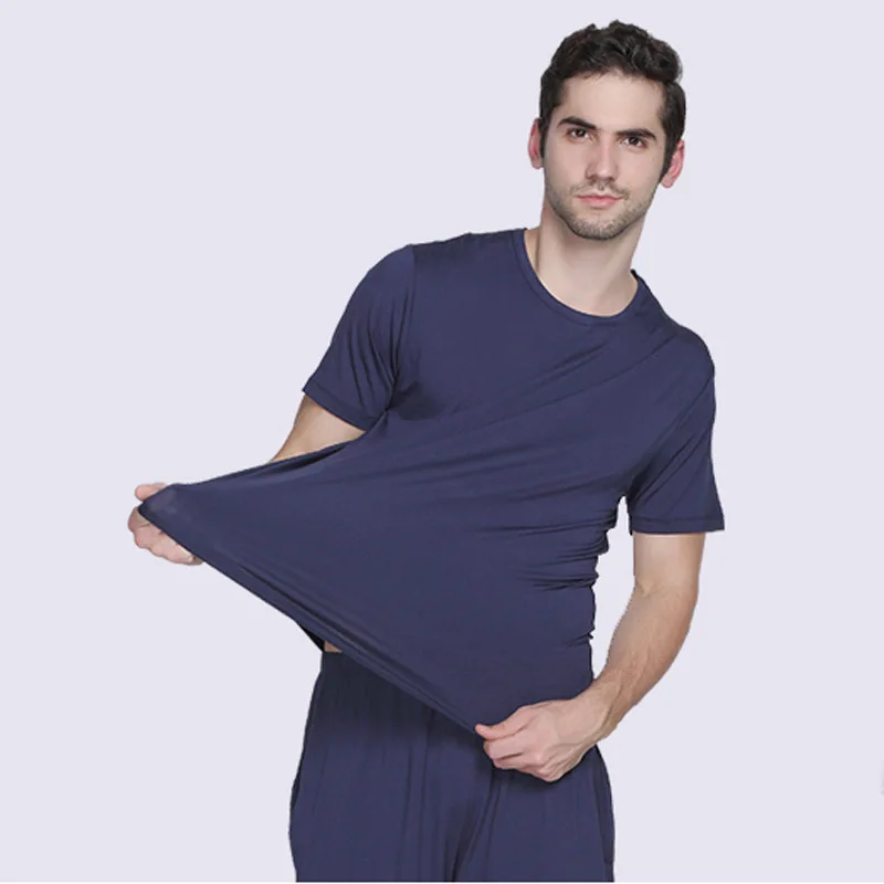 Men s Bamboo Fiber Round Neck Home Wear Pajama Set for Summer Short Sleeve Thin Loose Plus Size Outdoor Sports bamboo t shirt