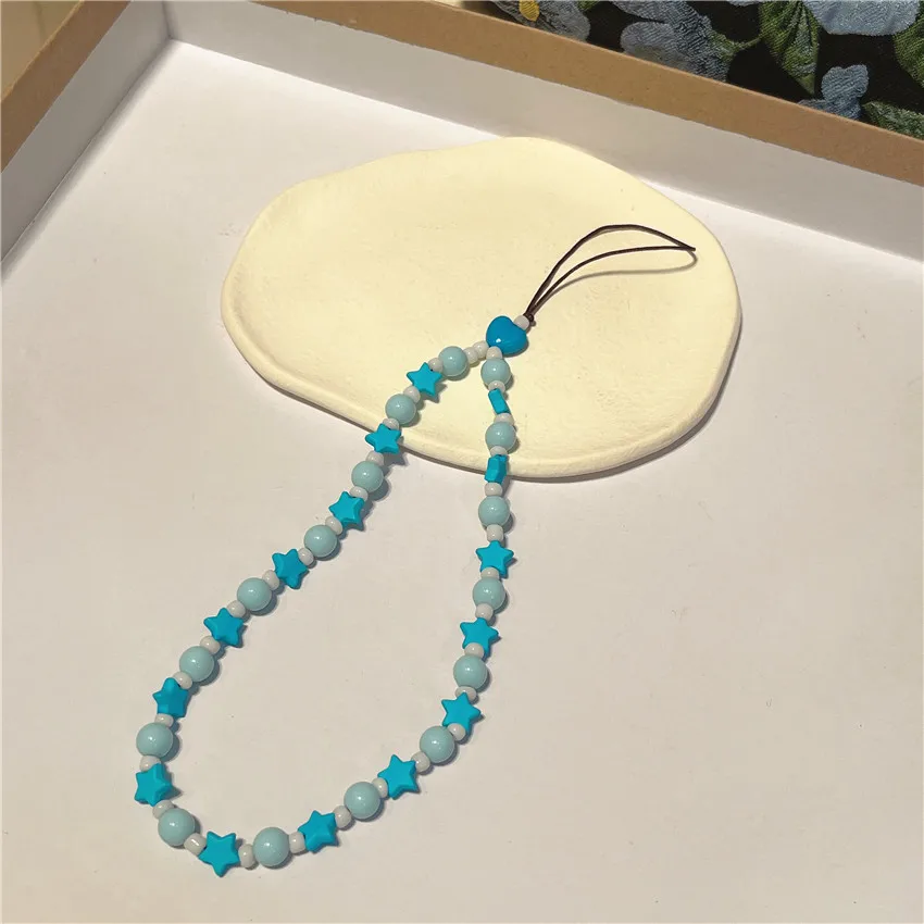 Bohemian acrylic star beaded mobile phone lanyard acrylic mobile phone chain for women