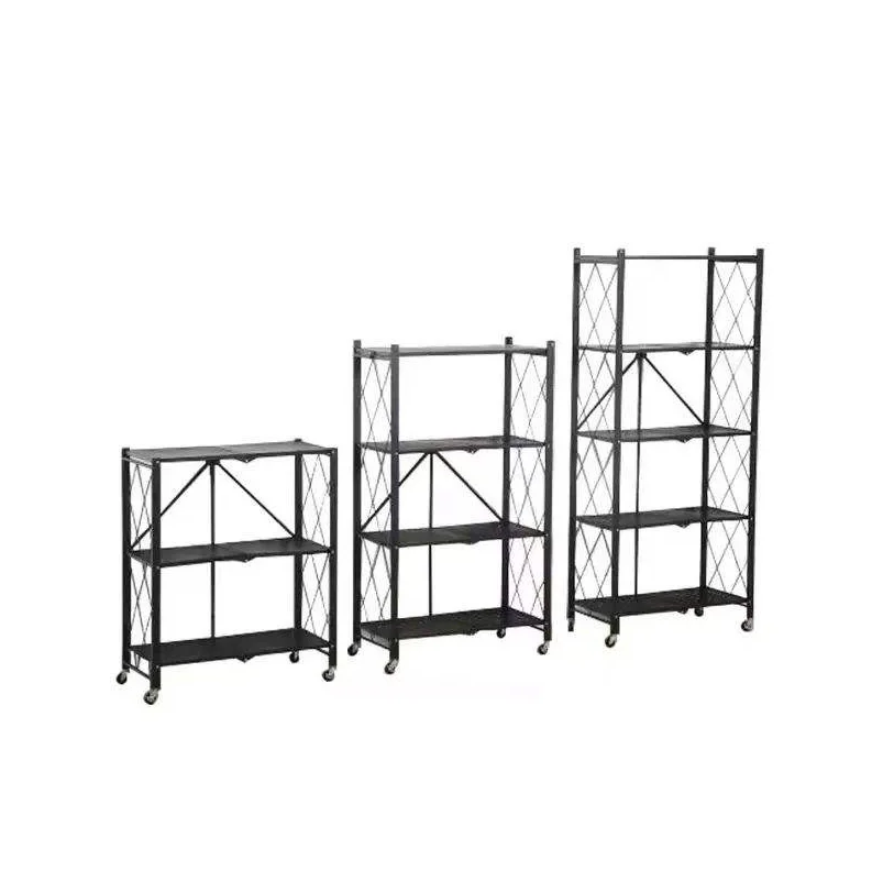 Wholesale movable kitchen racks floor multi-layer household microwave ovens foldable storage racks
