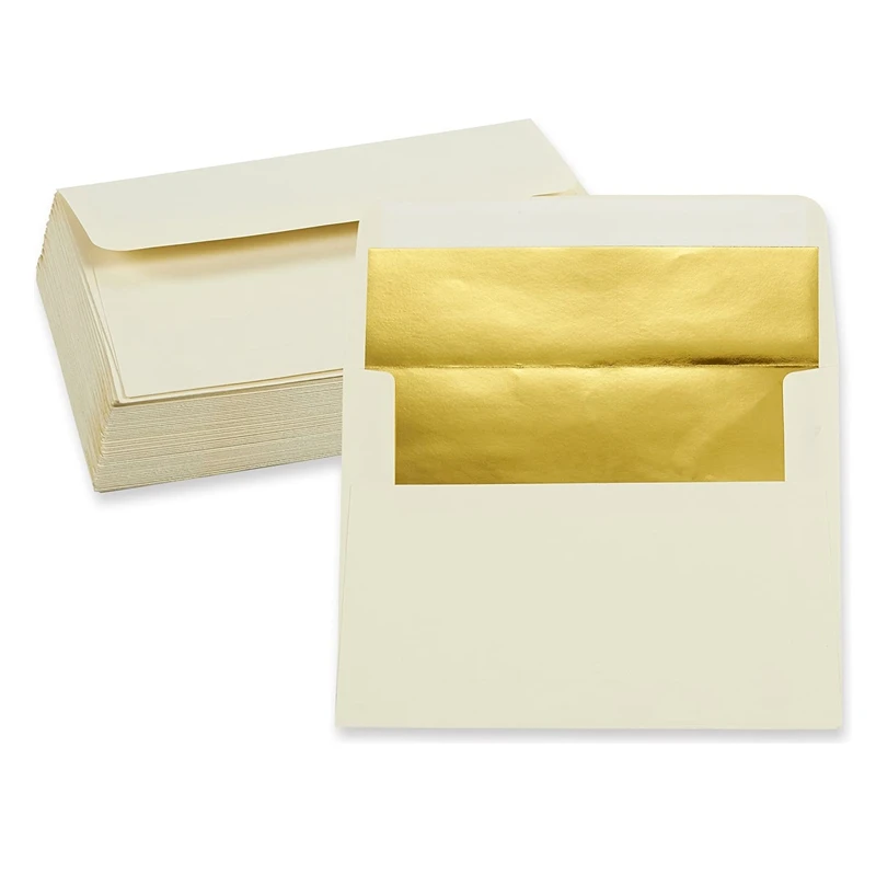 factory custom A7 Invitation Envelopes - Gold Foiled Lined Envelopes- Perfect for Weddings, Graduations, Birthday Invitations