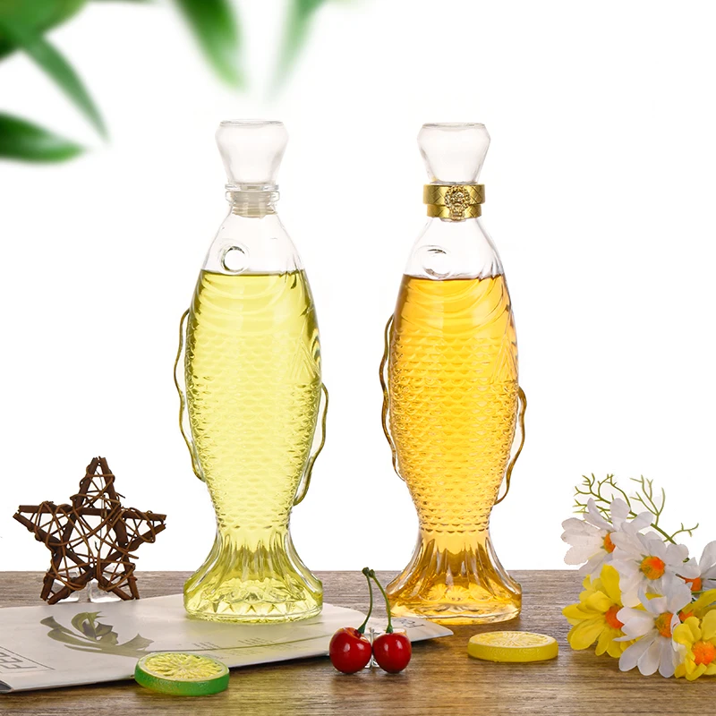 Ru Star Hot Sale 500ML Juice Glass Fish Shape Water Bottles With Glass Lids For Kombucha Tea Drinking Milk Liquid Beverage Wine