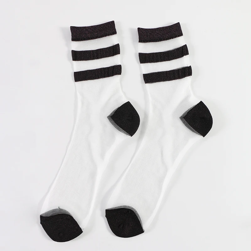 Летние модные прозрачные полосатые дешевые забавные женские черные прозрачные носки