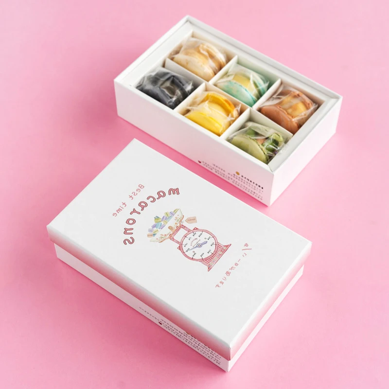 Custom-made High-end high-quality pink cardboard box with ribbon bow decor lid and custom logo for chocolate macaron