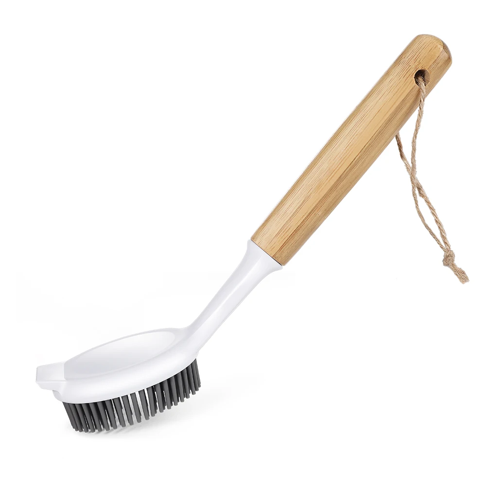 Kitchen Wooden Non-Scratch Rubber Bristle Round Head TPR Dish Cleaning Wash Brush