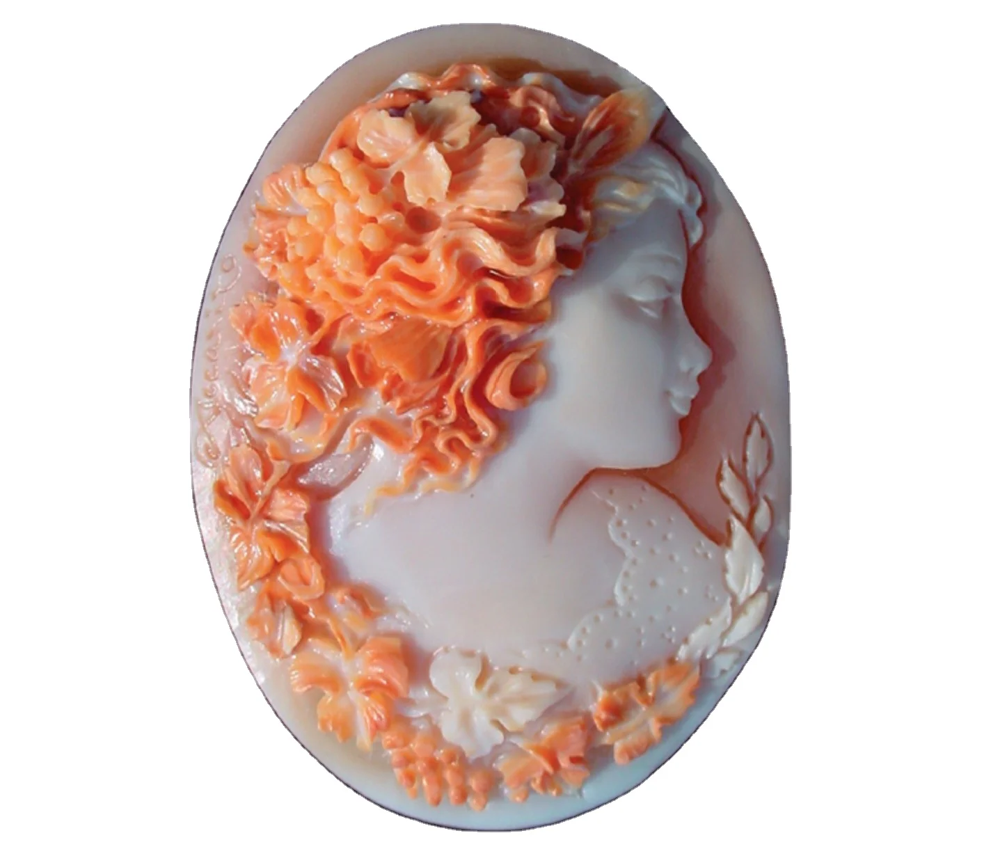 Shell Cameo Hand-carved Bacchante No Resin Natural Loose ORANGE RED WHITE Oval Cut CORAL CAMEO ITALY Carnelian 40x30mm