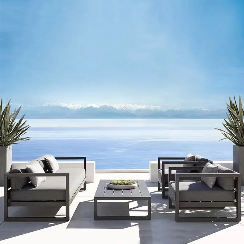 Hotel Modern Balcony Furniture Outdoor Lounge Set Luxury Aluminum Garden Furniture Metal Outdoor Sofa Set