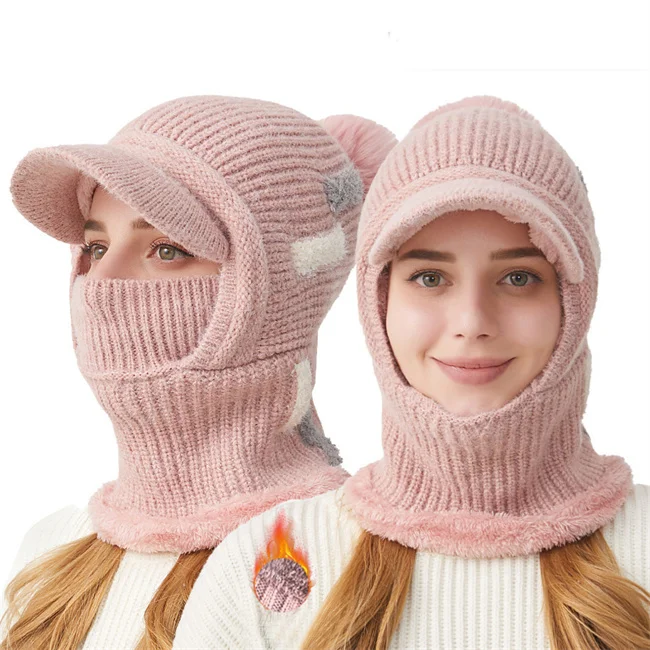 Новейшая 2024 модная женская уличная ветрозащитная теплая шапка для верховой езды зимний акриловый вязаный флисовый головной убор с полями