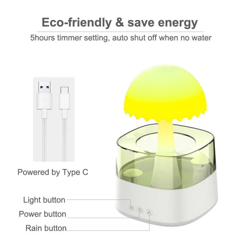 360 Aroma diffuser Rain Drop Humidifier Water Drip 450ml and Spray Mist at The Same Time humidifier for Home Large Room Bedroom