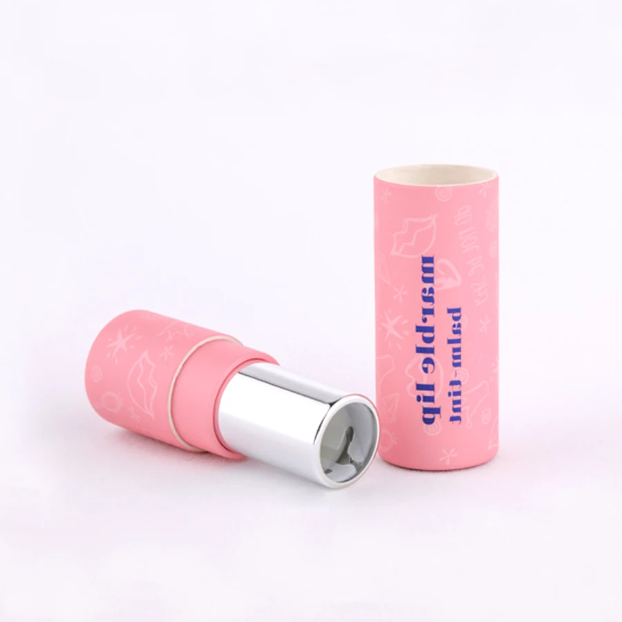 Cosmetic recycled push up white pink black white kraft chapstick packaging lip balm tubes cardboard