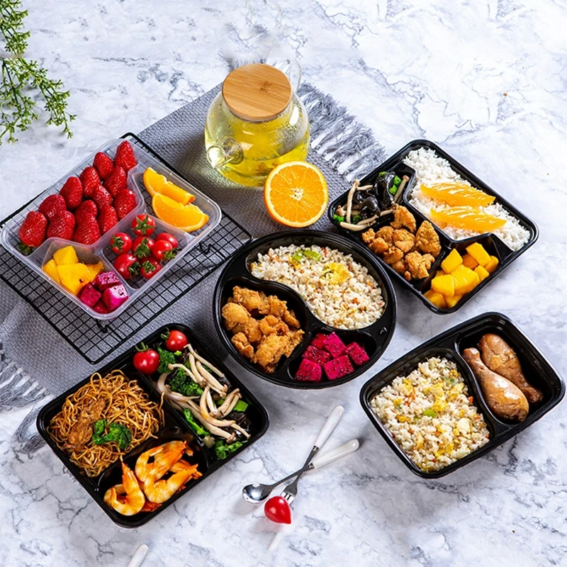 Disposable Plastic Round 3 Compartment Cooked Dessert Seafood Refrigeration Lunch Fast Food Storage Box