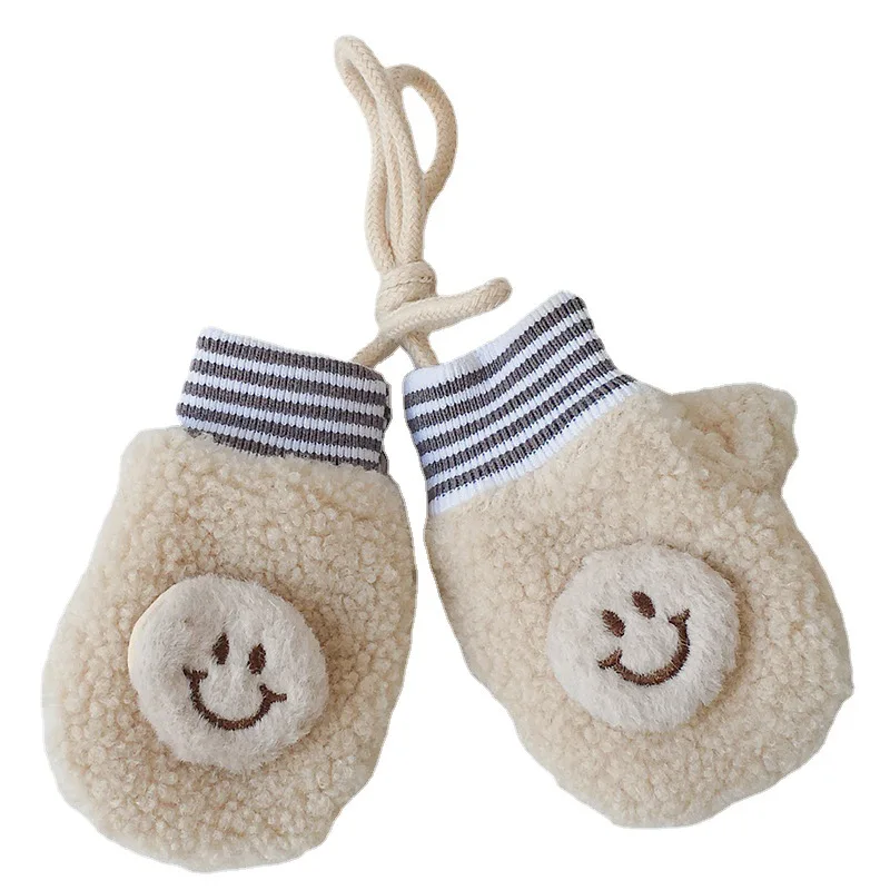 Зимние детские варежки с улыбающимся лицом MTBB в Корейском стиле новые теплые шерстяные перчатки флисовой подкладкой и закрытыми