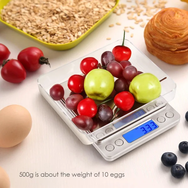 Mini Pocket Stainless Steel Kitchen Scales Back-Lit LCD Display 2 Trays 6 Units Auto Tare Batteries Included-for Cooking Food