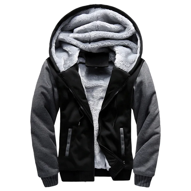5XL Hot Sale Plus Size Warm Fleece Coats Thick Hoodie Jacket Print Zipper Cotton Men Coat for Winter