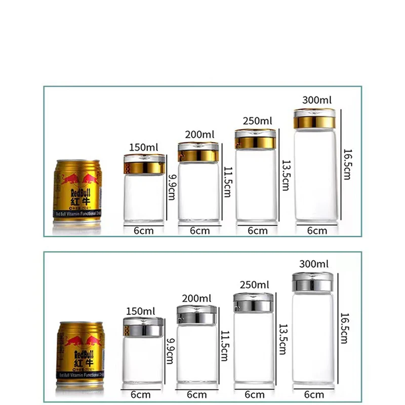 250ml 300ml Silver Gold Airtight 3oz Canister Grain Tea Glass Packaging Jar with Screw Acrylic Lid