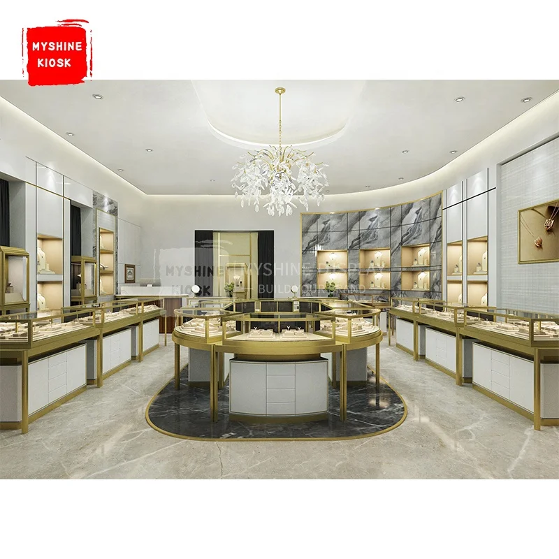 Luxury Glass Jewelry cabinet jewellery Shop Display Showcase with Led Light Jewelry Shop Interior Design