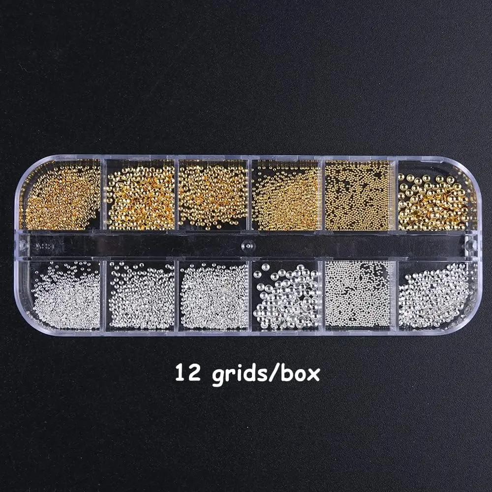 Nail Decorations Mini Metal Gold Steel Ball Beads 12 Grids Nail Jewels Beads Nail Charms Accessories