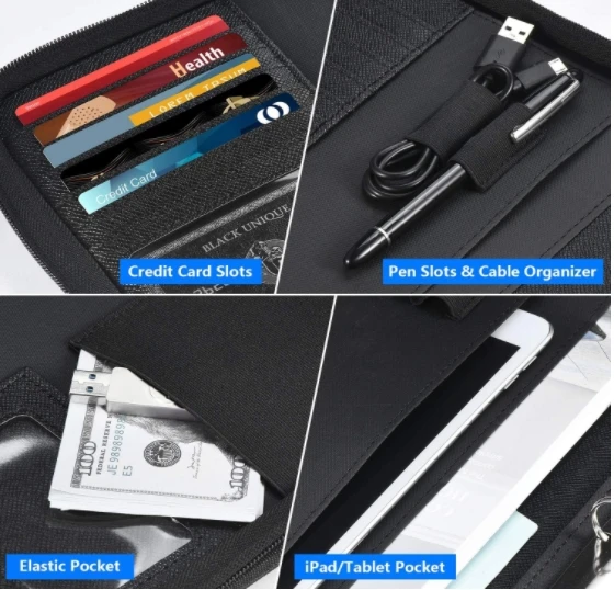 PU Leather Padfolio Business Resume Portfolio for A4 Document File Bag Zippered Business Padfolio with Notepad