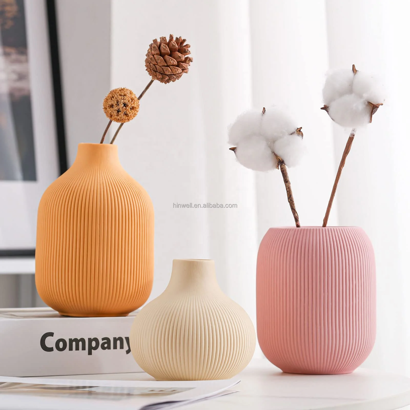 Modern Minimalist House Decoration Luxury Art Vase Orange pink yellow Ceramic Vase For Home Decor