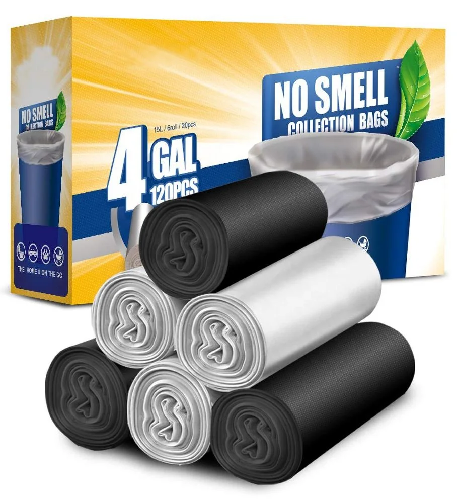 4 Gallon Trash Bags,small garbage bags kitchen trash recycling bags for bathroom office home(black & sliver)