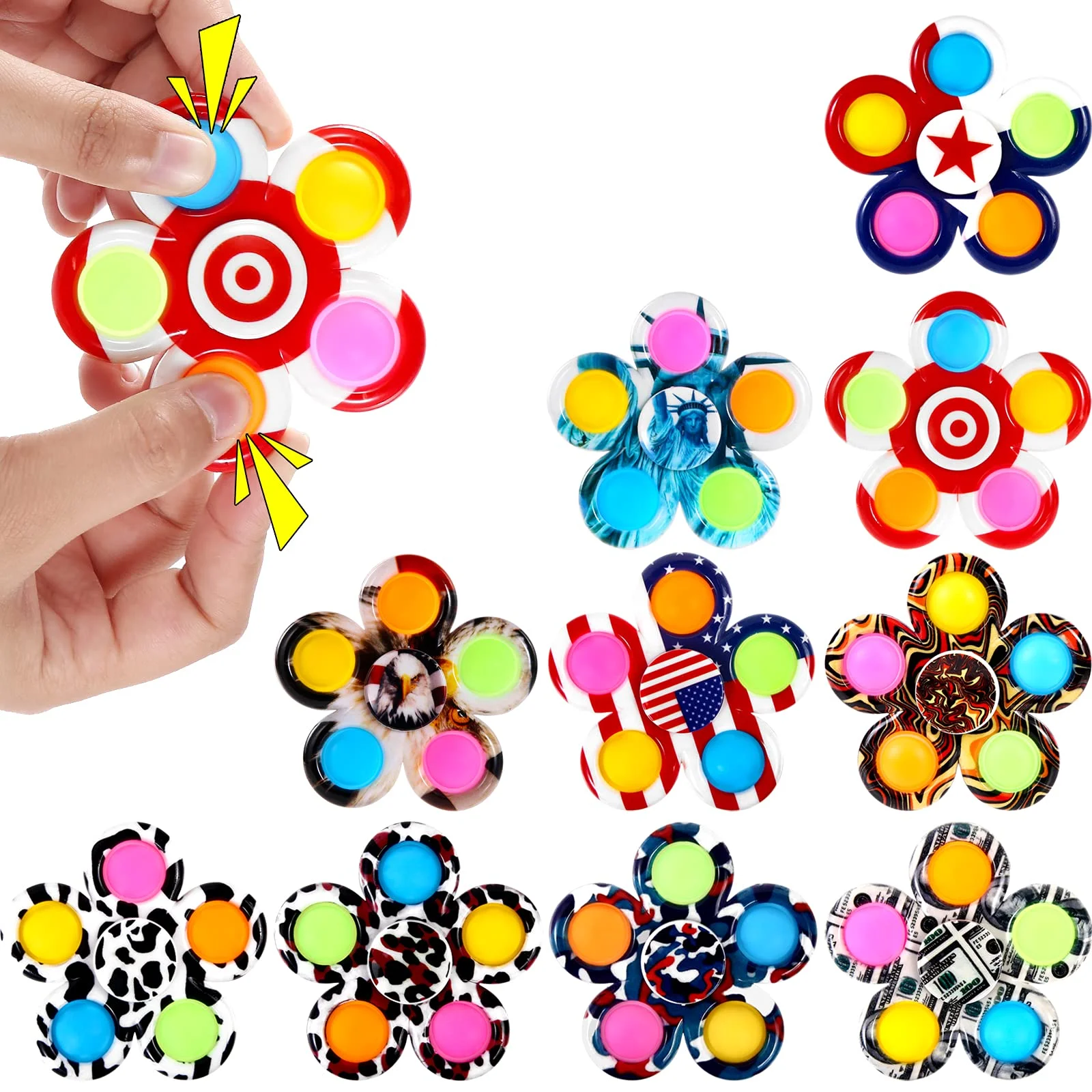 EASYCOSY In Stock Fast Dispatch Custom LOGO 7.7cm plastic Tie Dye flower shape fidget spinner with silicone bubbles